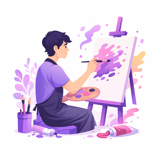 Illustration of an artist painting at an easel.